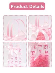 6个粉色蝴蝶结印花礼品袋，哑光礼品包装袋，可重复使用便携礼品袋，婚礼装饰回礼袋，情人节礼物，蝴蝶结生日派对装饰，新娘送礼会装饰，粉色派对装饰，婴儿派对装饰，性别揭晓派对装饰，产品包装袋，小型企业大容量礼品袋，家居收纳袋，房间装饰，生日礼物，派对回礼 - 蝴蝶結 - 查看 12