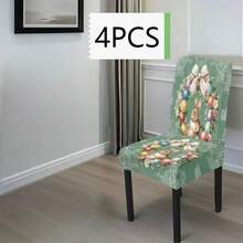 4/5/6/7pcs Easter Chair Cover & Tablecloth Set, Elegant & Fashionable Design With Cute Rabbit And Easter Egg Patterns In Green Tone. The Chair Covers Are Practical And Decorative, Ideal For Creating Holiday Atmosphere, Suitable For Restaurants, Hotels And Celebration Occasions, A Perfect Easter Gift. - Multicolor - View 21