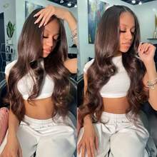 34 Inch Lace Front Wigs #4 Brown Pre Plucked Body Wave Glueless Wigs For Women Body Wave Lace Front Wigs 13x4 Lace Front Wigs 200% Density Highlight Human Blended Hair Lace Front Wigs Natural Black - Brown - View 4
