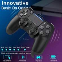 Upgraded Wireless P-4 Controller, 1000mAh Long-Lasting Battery & USB-C Cable, Dual Shock Vibration & Precision 6-Axis Gyro Sensor, Multi-Touch Pad & Share Button, Compatible With P-Aystation 4 / P*4 Slim / P*4 Pro / PC Gaming, Includes Stereo Headset Jack - 黑色 - 查看 5