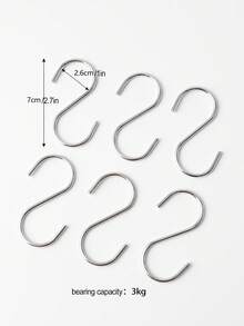6pcs S-shaped Hanging Hook,Kitchen Storage Wardrobe Storage Hook Set - Silver - View 9
