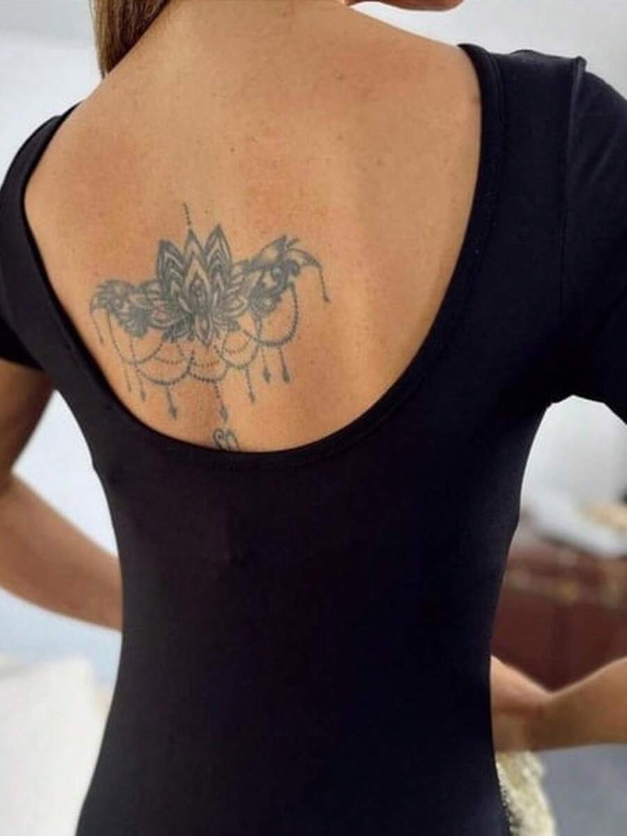 Women Short-Sleeved, Backless, Slit-Detailed Viscose Dress. , 31145 - Black - View 1