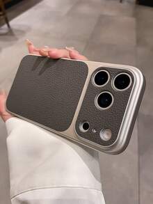 Fashion Lychee Leather Texture Large Window Phone Case Compatible With IPhone 17 Pro Max 17 Pro 16 Pro Max 15 14 Pro 13 12 Pro 17 Camera Protection Matte Soft Bumper Shockproof Cover - Grey - View 3