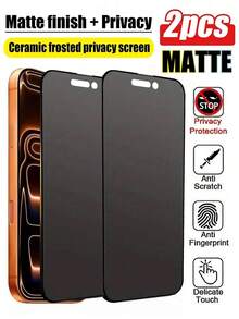 2片装磨砂隐私屏幕保护膜，兼容 17 Pro Max/17 Pro/17/16 Pro Max/15 Pro Max/14/13/12/11/Xs/Xs Max/Xr系列。采用TPU软膜材质（非钢化玻璃/陶瓷膜），防碎防震 | 隐私功能确保屏幕内容仅正面可见 - 黑色 - 查看 14