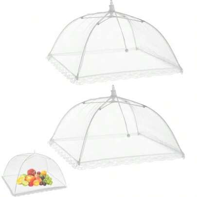 ZHAOYCSH 2 Pack Pop-Up Mesh Food Covers Tent Umbrella 12x12 Inches White Reusable And Collapsible Bug Proof Food Dome For Outdoors Picnics BBQs Parties Keep Out Flies Mosquitoes