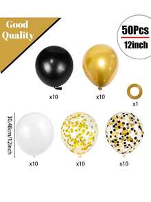 25/50pcs Black Gold Confetti Balloons Set - 12 Inch Gold White And Black Confetti Balloons With Ribbons For Graduation Birthday Wedding Party Decorations - Multicolor - View 9