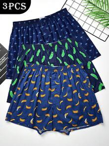 3pcs Men's Cotton Printed Classic Plaid Fashion Comfortable Aloe Vera Pants - Multicolor - View 1