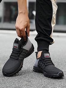 春秋新款透气男鞋，韩版休闲系带运动鞋，软底轻便防滑跑步鞋 - 黑色 - 查看 8