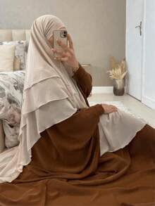 1pc Women's Elegant Solid Color Three-Layer Hooded Robe, Chador, Khimar, Jilbab, Breathable Sun Protection Headscarf, Suitable For Casual Outdoor Wear In All Seasons - Multicolor - View 3