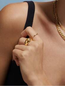 Tsnamer Nhẫn vàng 18K, nhẫn xếp chồng cho nữ, nhẫn hình vòm, nhẫn mạ vàng, nhẫn tối giản, nhẫn vàng bản to, nhẫn xếp chồng, quà tặng cho mẹ, quà tặng cho người yêu. - nhẫn - Xem 4