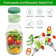 1 Hũ đựng salad - Loại mở nắp bên hông tiện dụng, thiết kế chống rò rỉ, có nắp đậy, cốc đựng thực phẩm trong suốt, kèm theo hộp đựng nước sốt 2,5 oz, thiết kế mở nắp bên hông dễ dàng lấy ra, đường kính lớn, sạch sẽ và không có góc chết, ngay cả người ngồi gù lưng cũng dễ dàng sử dụng, hoàn hảo cho văn phòng, trường học, du lịch, tiệc tùng, dùng làm hộp đựng salad, hộp cơm trưa, bát salad, bát salad có nắp, hũ Mason. - Nhiều màu - Xem 9