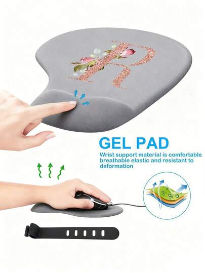 1 Stück ergonomisches EVA-Grau Handgelenkauflage Mauspad, Muster mit rosa-goldenem Blumen- und Buchstabenmuster, bestehend aus A-Z Buchstaben, hergestellt aus rutschfestem Memory-Schaumstoff-Material, bequem und hautfreundlich, geeignet für Büroschreibtische, Computertische, Laptops usw. Geeignet für Büromitarbeiter, Gamer, Heimdekoration, Lehrer, Bürobedarf, Valentinstag-Geschenke und kann auch als Geschenk für Familie und Freunde verwendet werden. Unerlässlich für den Schulanfang.