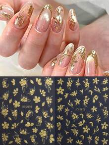 4/2pcs Gold & Rose Gold Petal Leaf Pattern Nail Art Stickers - Adorable & Charming Spring/Summer Nail Decals, Self-Adhesive Nail Stickers, DIY Nail Salon Accessories, Nail Art Supplies - Multicolor - View 5