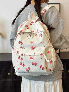 3pcs Strawberry Print Backpack Set, Including Backpack, Lunch Bag And Pencil Case, With Laptop Compartment, Adjustable Straps And Multiple Pockets, High Capacity Student Backpack, Multipurpose Daily Bag, Suitable For Girls/College Students/Graduates For Daily Use/Vacation/Travel/Back To School - Multicolor - View 8