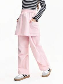 Annil Children's Girls' Pants - Two-Piece Skirt Pants For Autumn And Summer, Straight-Leg, Pink, Breathable, Parachute-Style Long Pants - Peach Blossom Pink - View 12
