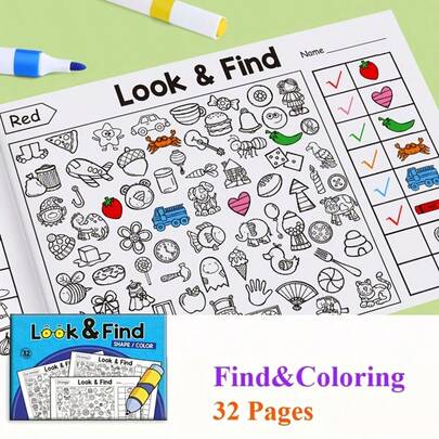 32 Page Coloring Book For Finding Items, Fun And Focused Exercises For Color Concentration, Attention And Handwriting Exercise Book, Educational Aids For Early Childhood Education, Children's Game Workbook, Suitable For Both Home And School,Interactive Hidden Objects Book For Kids - Look And Find Activity Book With Visual Search Exercises, Concentration Games, Classroom Activities, Back To School Supplies, Easter & Christmas Gift, Mixed Colors, Kids Educational Book | Interactive Book