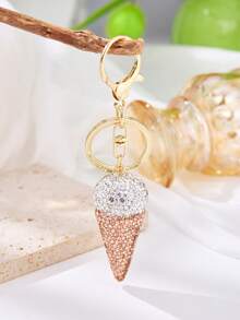 Sparkly Ice Cream Cone Keychain Rhinestone Bling Keyring Bag Charm Women Girls Gift - Multicolor - View 10