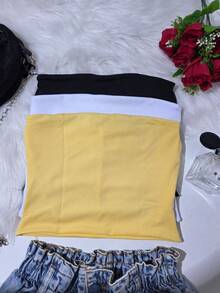 Kit Of 3 Women's Tube Tops: Cropped Tube Top, Strapless, Lined With Double Layer, Fitted Waist, Blogger Style. - 黑/白/黃 - 查看 1