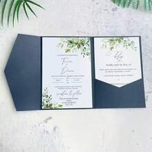 20 piezas de tarjetas de invitación perladas, tarjetas de felicitación con triple pliegue, sobres de bolsillo RSVP, invitaciones de boda, tarjetas de papel dorado, para decoraciones y suministros de fiesta de boda, quinceañera, bautizo, despedida de soltera (rosa, dorado, burdeos, beige, blanco, azul marino) - 20 piezas - Ver 13