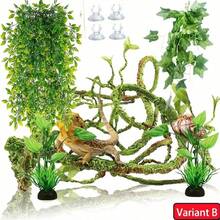 柔韧的丛林攀爬藤蔓，适用于爬行动物栖息地 - 逼真的塑料植物装饰，带挂环，适用于壁虎、蜥蜴、鬃狮蜥、寄居蟹和青蛙 - 可弯曲、高品质且外观自然的玻璃容器配件，美化两栖动物栖息地 | 绿色外观 | 逼真的绿叶 - 彩色 - 查看 1