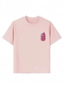 少女夏季韩流风格汽水罐图案时尚上衣 - 粉色 - 查看 7