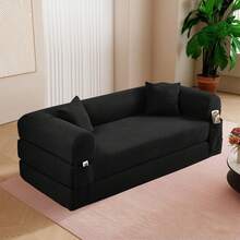 Sofa Bed,80"4-In-1 Convertible Modular Sofa Bed With Pillows,Floor Lounge Sofa, Corduroy Foldable Sofa Bed,For Living Room, Bedroom, Lounge, Studio No Assembly Needed - 黑色 - 查看 2