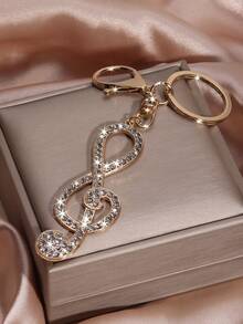 1pc Hip Hop Streetwear Crystal Rhinestone Music Note Car Key Chain, Metal Cute Bag Charm Keyring, Unisex Creative Cross-Border Gift, All Season - Gold - View 5