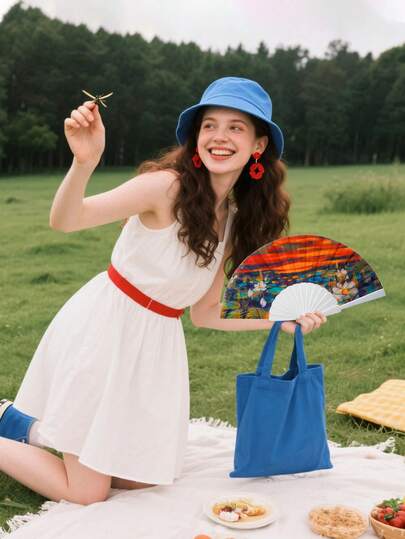 1 pièce Élégant Éventail à main en polyester, convient pour les fêtes, les sports, le yoga, la pratique de la danse, les costumes, les robes décontractées et l'usage quotidien. Un excellent cadeau pour les amis