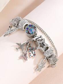 1pc European & American Style DIY Beaded Bracelet With Airplane & Suitcase Pendant, Suitable For Daily Wear As Gift For Friends - Multicolor - View 8