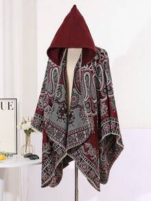 一件几何图案提花男女通用连帽围巾外套，适合日常和旅行穿着，春秋季 - 彩色 - 查看 5