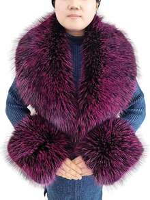 3pc  Fabric    Elegant    None    Fur Collar And Cuffs  Autumn And Winter - 中紫紅色 - 查看 5