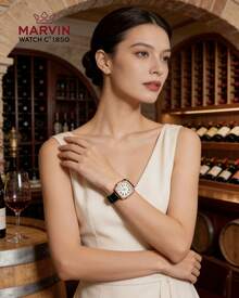 Marvin Womens Premium Swiss Analog Quartz Watch 3-Hand Day Date Quartz Watch With Sapphire Crystal Mother-Of-Pearl Dial Leather Strap - Black - View 1