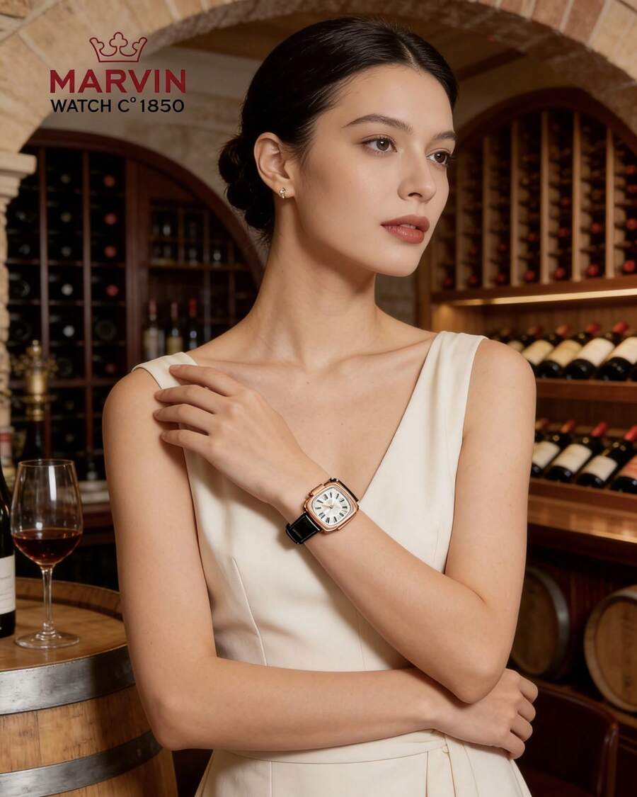 Marvin Womens Premium Swiss Analog Quartz Watch 3-Hand Day Date Quartz Watch With Sapphire Crystal Mother-Of-Pearl Dial Leather Strap - Black - View 1