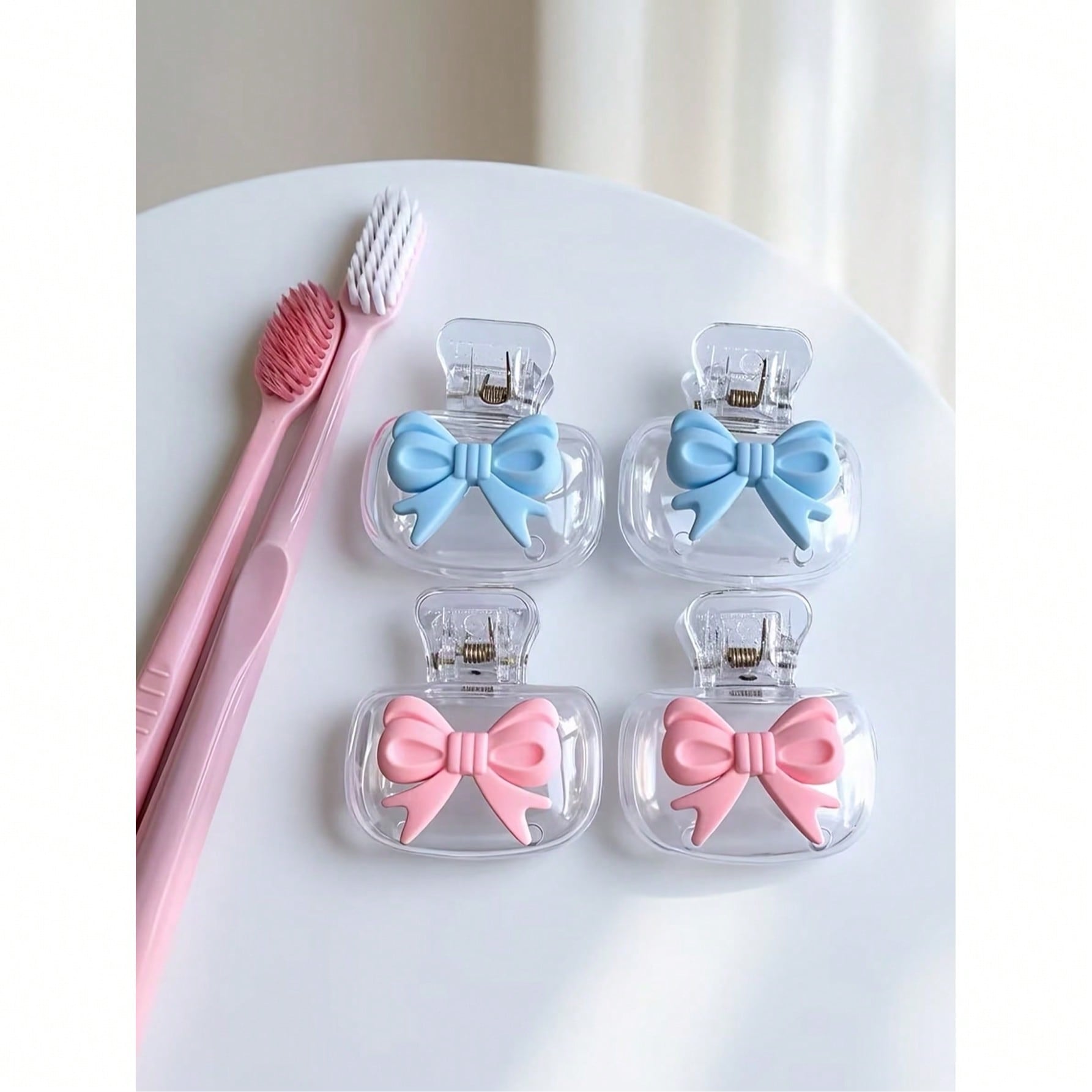 Bow Tie Transparent Toothbrush Holder, Ins Style Bow Tie Design, Portable Toothbrush Cover, Portable Toothbrush Head Protector Clip, Toothbrush Storage Clip, Perfect Protection For Toothbrush Head, Dual-Hole Design For Better Drainage And Ventilation, Portable Design For Easy Carrying, Dust-Proof Toothbrush Head Cover Suitable For Travel, Gifts For Couples, Friends, Family, Teachers, Travel Enthusiasts, Essential For Home, Dorm, Back To School