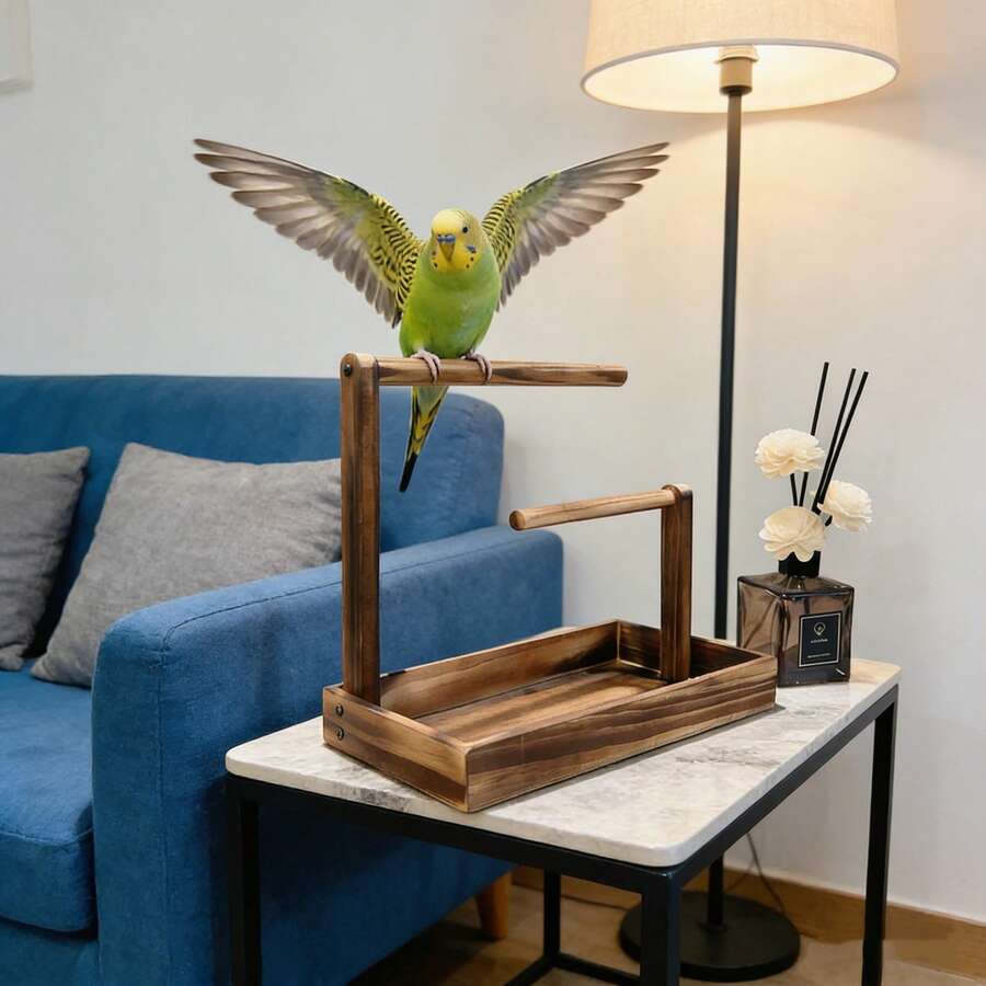 1pc Wooden Parrot Stand, Bird Perch, Bird Training Rack, Bird Toy, Bird Nest, Bird Feeder, Bird Supplies, Suitable For Parrots, Magpies And Various Birds - Brown - View 1