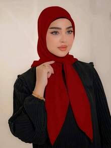 1pc Modest Solid Color Breathable Muslim Women's Square Headscarf, Spring/Summer - Multicolor - View 9