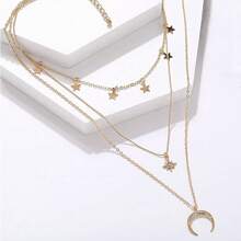 RINHOO FRIENDSHIP 4-6Pcs Multiple Layered Necklaces For Women Choker Necklace With Moon Star Coin Chain Necklace Jewelry For Women - 4件套多款銀項鍊 - 查看 7