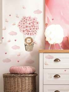 1/2/3片装多尺寸PVC可移除墙贴，卡通元素装饰，适用于卧室、客厅、书房、餐厅、浴室、家居墙面装饰 - 月光下的女孩、独角兽彩虹、梦幻粉色树下有动物、狮子骑热气球 - 彩色 - 查看 15