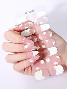 16Pcs French Semi-Cured Gel Nail Stickers, Pink Golden Star UV Gel Nail Stickers Salon-Quality, Easy To Apply And Remove, Suitable For Women's Home DIY Manicure. Nails Nail Supplies - Pink - View 3