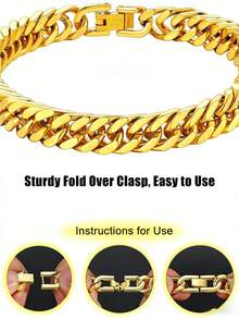 Men's Fashionable Versatile Gold Titanium Steel Bracelet - Gold - View 9