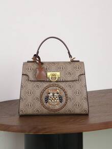 2026 New Retro Owl Print Patchwork Women's Handbag, Niche Design Luxury Chain Shoulder Bag, High-Quality Hardware, Large Capacity Commuter Versatile Tote Bag, Elegant Maternity Bag - Multicolor - View 9