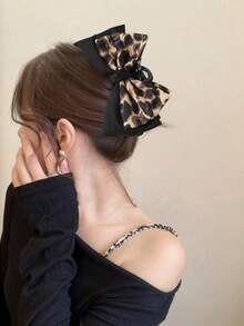 1pc Women Double Layered Bow, Leopard Print & Claw Elegant Hair Clip, Simple Design For Everyday & Party Use Hair Clips Hair Jaw Clip Hair Clamps Hair Clutch Hair Catcher Clip, Claw Clip Fall Winter Hair Accessories For Women For Vacation Outfits Woman Flower Hair Clip - Multicolor - View 12
