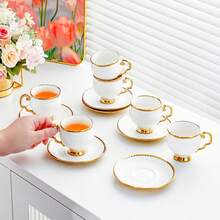 12-Piece White & Gold Demitasse Set: 6 Espresso Cups, 6 Saucers  (3.38 Oz), Ceramic Coffee Set For Cappuccino, Latte, Mocha & Tea | Dishwasher Friendly - 金色 - 查看 11