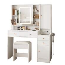 Tocador blanco con espejo y luz, mesa de maquillaje con 3 cajones - Blanco - Ver 1
