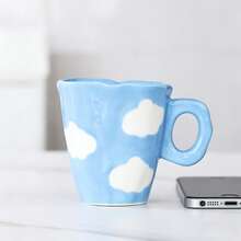 [Atmospheric Ins Style] Hand-Painted Cloud & Flower Ceramic Mug, High-Temperature Fired Durable, Household & Office Coffee/Milk Cup, Niche High-Quality, Ideal Gift For Couples - Multicolor - View 9