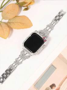 2Pcs/Set Cartoon Pattern Compatible With Apple Watch Case Sparkling Rhinestone PC Plating Protective Cover With HD Hardened Tempered Glass Screen Protector,Full Protective Cover Compatible With Apple Watch Band 38mm 40mm 41mm 42mm 44mm 45mm 46mm 49mm SE Series 11/10/9/8/7/6/5/4/3/2/1 ﻿ - Silver - View 4