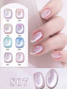 12毫升容量 2026 春夏新款女士假日礼盒套装，内含气泡水、半透明冰岛极光猫眼裸粉色仙女彩虹云锦碎片、猫眼冰透明紫金粉日记桃猫眼玻璃珠水晶石猫眼凝胶指甲油。 - 彩色 - 查看 9