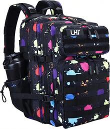 Sac à dos tactique militaire LHI 45 litres résistant à l'eau pour le trekking, la montagne, la chasse et les voyages - Idéal pour les hommes, les sports de plein et l'équipement militaire - Camouflage fluorescent - Voir 1