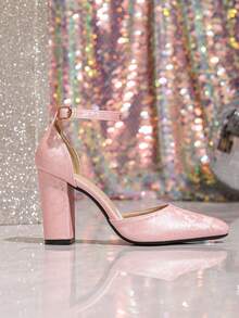 Giày sandal nữ mũi nhọn, khóa cài, khoét rỗng, gót trung bình, đế dày, phối màu thời trang, thích hợp cho mùa xuân/hè. - Hồng - Xem 14