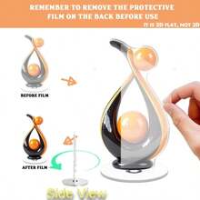 2D现代抽象旋转球雕塑 - 黑色和橙色亚克力材质，360°旋转底座，手动操作，适用于家居/办公室装饰、节日及日常现代艺术摆设，无需用电，塑料旋转顶盖，可放置于办公桌和隔间，2D平面设计 - A - 查看 3